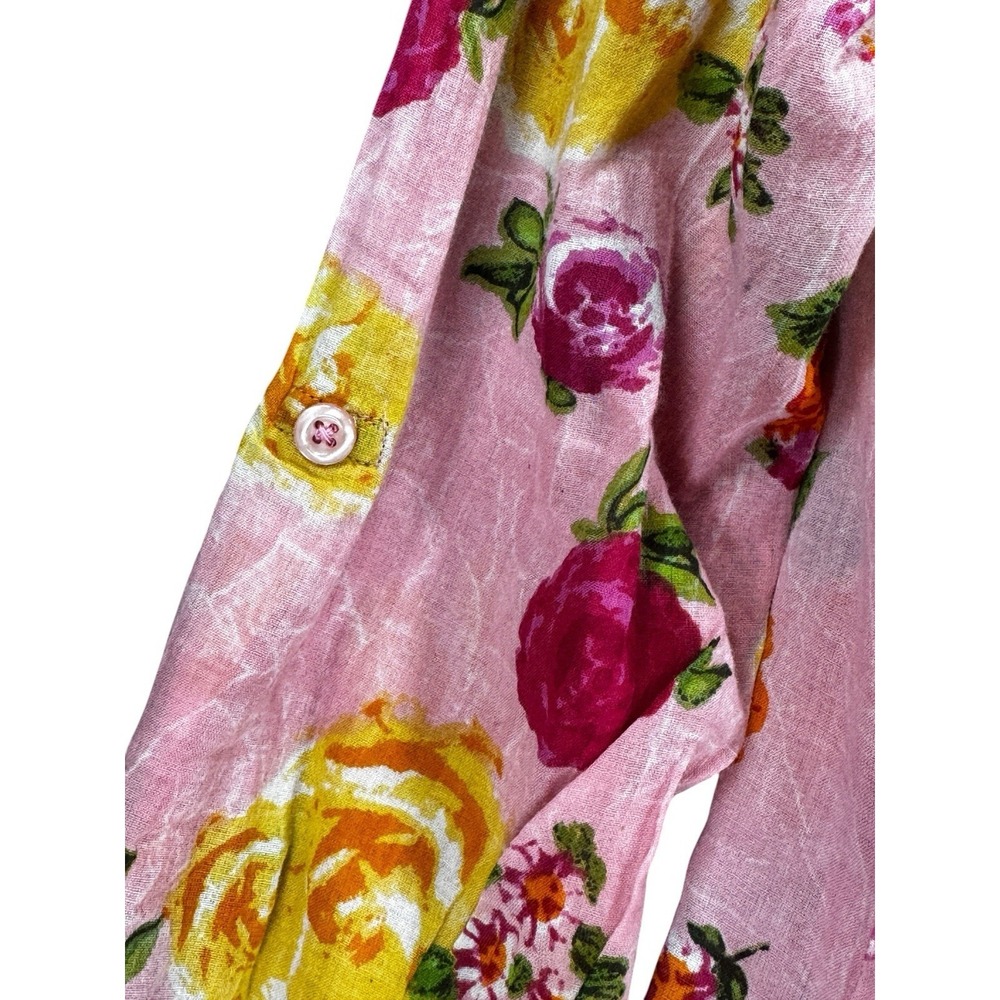 Vintage Goa Floral Button Up Shirt Medium Pink Boho Cottagecore Cotton Top - Picture 5 of 16